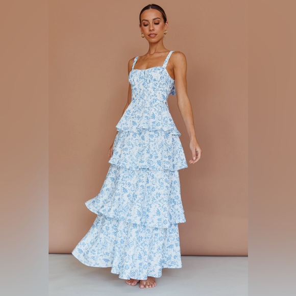 Selfie Leslie Provence Bloom Tiered Midi Dress Floral Blue - Picture 1 of 6